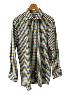Eton Contemporary Fit Men’s Dress Shirt / 17.5  Plaid French Cuff Swedish Luxury